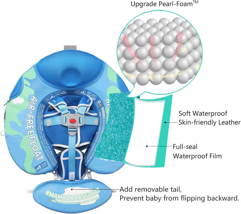 AnjeeIOT Mambobaby Float with Canopy Non Inflatable Baby Pool Float Upgraded Tail Toddler Baby Float with Removable Sun Canopy Safety Swim Float No Flip Over for Age 3-24 Months, Earth Blue - Image 3
